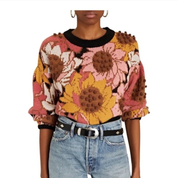 NEW! Farm Rio Sunflower Pom Pom Sweater Size: Medium - Picture 5 of 14
